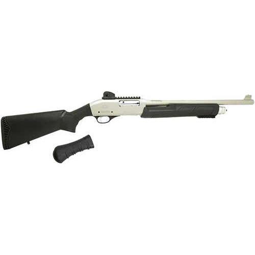 Black Ace Tactical Pro Series X Pump Shotgun 12 ga. 18.5 in. barrel 3 chamber 4 round capacity Two Tone silver finish RH