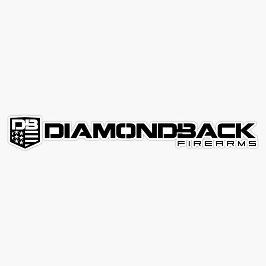 The image shows the logo of **Diamondback Firearms**, a firearms manufacturer. The logo features the textDIAMONDBACK FIREARMS" in a bold, stylized font, with a shield emblem on the left containing "DB" and an American flag design. 

Diamondback Firearms is known for producing handguns, rifles, and other firearm accessories.