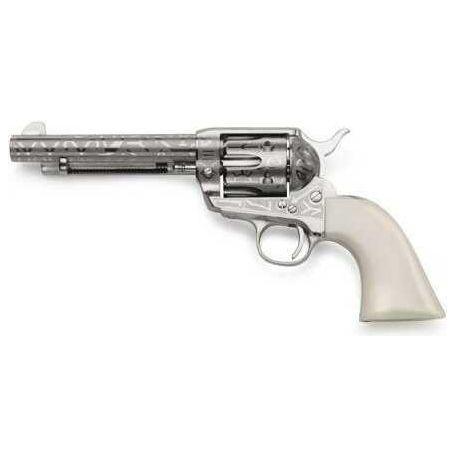 Revolver Taylors & Company 1873 Cattleman 357 Magnum Engraved 5.5" Barrel 6 Round White PVC Grip Nickel Finish OG1405 - Buy A Gun