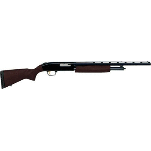 Mossberg 505 Youth 410 Gauge pump-action shotgun with a 3-inch chamber, 20-inch vented rib barrel, modified blued finish, and satin hardwood stock.