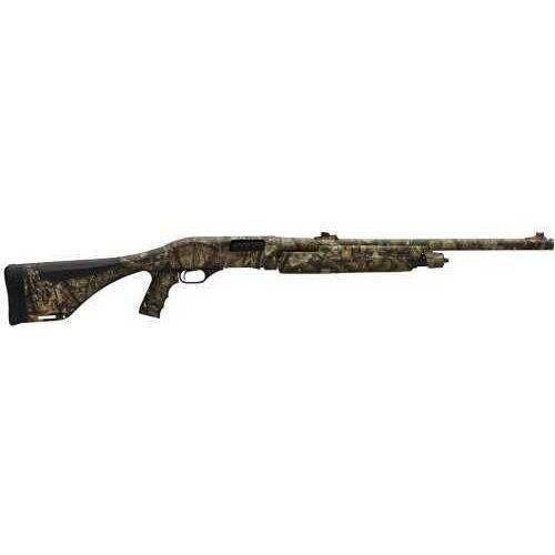 Winchester SXP 12 Gauge Shotgun with 3-inch chamber, 22-inch rifled barrel, and Mossy Oak Break-Up camo. Features adjustable sights for precision shooting.