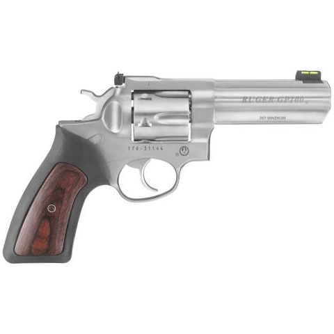 Revolver Ruger Gp100 357 Magnum Stainless Steel 4.2" Barrel Rubber Grip With Wood Insert - Buy A Gun