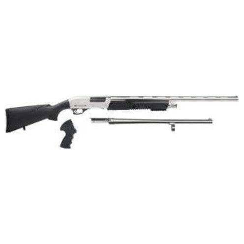 Rock Island Armory Meriva 3-1 Pump Shotgun 12 Gauge with 8-round capacity, black synthetic stock, and nickel finish. Includes interchangeable barrels and pistol grip.