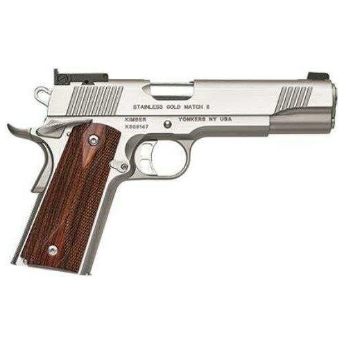 Stainless Gold Match II Semi Automatic Pistol .45 ACP 5" Barrel Kimber Adjustable Sights 8rd Magazine Rosewood Grips - Buy A Gun