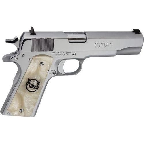 Iver Johnson 1911A1 45 ACP 5" Barrel 8 Round Chrome with White Pearl Grip - Buy A Gun