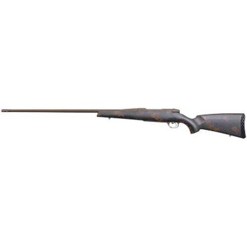 Weatherby Mark V Backcountry 2.0 Bolt Action Rifle 308 Winchester 22" Flutted Steel Barrel 5Rd Capacity McMillan Tan Cerakote Dark Green/Brown Sponge Camoflauge Pattern Exposed Carbon Fiber Stock Muzzle Brak Right Hand Finish