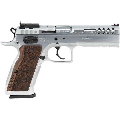 Tanfoglio IFG Defiant Stock Master LG Hard Chrome Semi-Auto Pistol 40 S&W 4.75" Barrel (2)-14Rd Mags Adjustable Fiber Optic Front SuperSight Rear Sight Wood Grips Finish - Buy A Gun