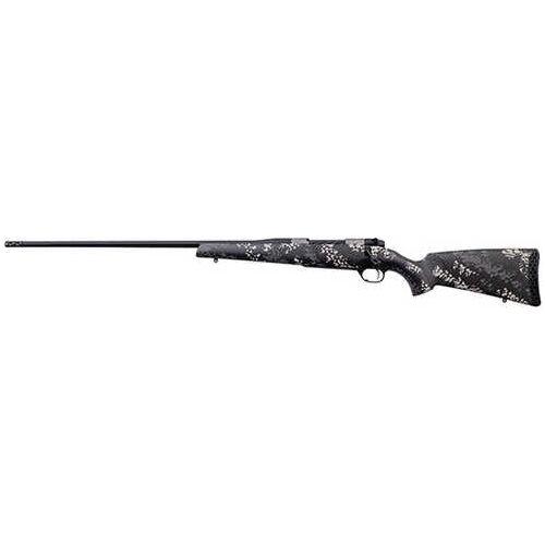 Weatherby Mark V Backcountry TI 2.0 Bolt Action Rifle 6.5-300 Magnum 26" Barrel 3Rd Capacity Peak 44 Blacktooth Carbon Fiber Stock With Grey And White Sponge Pattern Accents Graphite Cerakote Finish