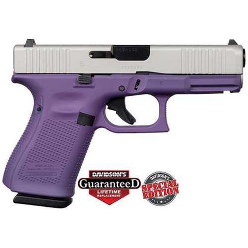 Glock 19 Gen5 Striker Fired Semi-Auto Pistol 9mm Luger 4.02" Carbon Steel Barrel (1)-15Rd Magazine White Dot Front Sight & Outline Rear Silver Slide Purple Cerakote Finish - Buy A Gun