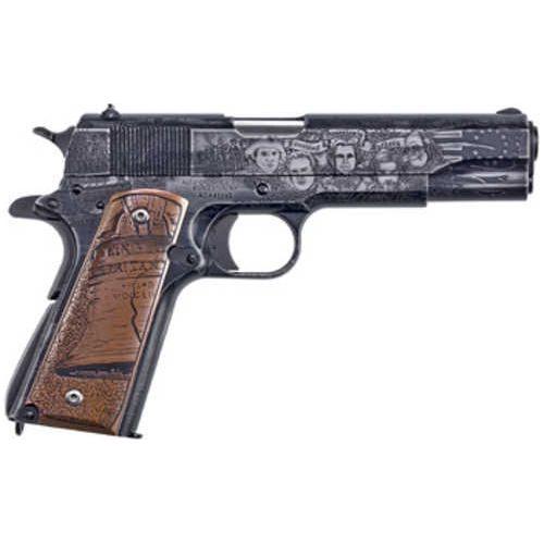 Auto Ordnance Revolution 1911 Semi-Auto Full Size Pistol .45 ACP 5" Barrel (1)-7Rd Magazine 3-Dot Sights Engraved Liberty Bell and Declaration of Independence Solid Copper Grips Midnight Blue Distressed Cerakote on Slide Frame Black Fini - Buy A Gun