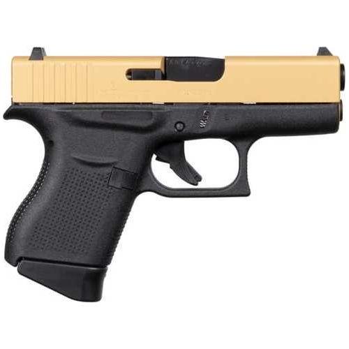 Glock 43 Striker Fired Semi-Auto Pistol 9mm Luger 3.39" Rifled Barrel (2)-6Rd Magazines White Dot Front Sight & Outline Rear Gold Slide Black Polymer Finish - Buy A Gun