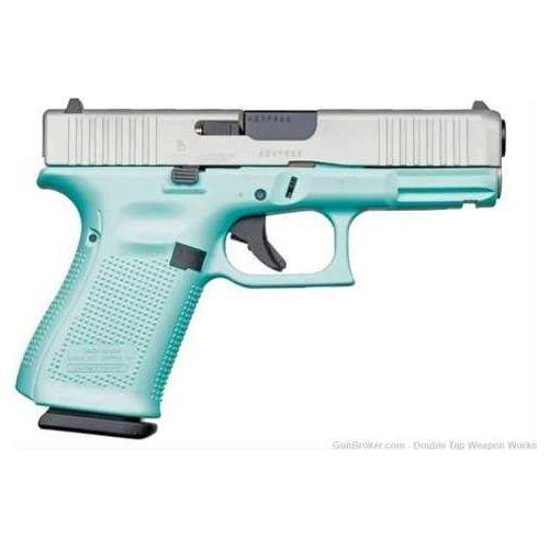 Glock 19 Gen5 Striker Fired Semi-Auto Pistol 9mm Luger 4.02" Carbon Steel Barrel (3)-15Rd Double Stack Magazines White Dot Front & Outline Rear Sights Aluminum Slide Robins Egg Blue Cerakote Polymer Finish - Buy A Gun