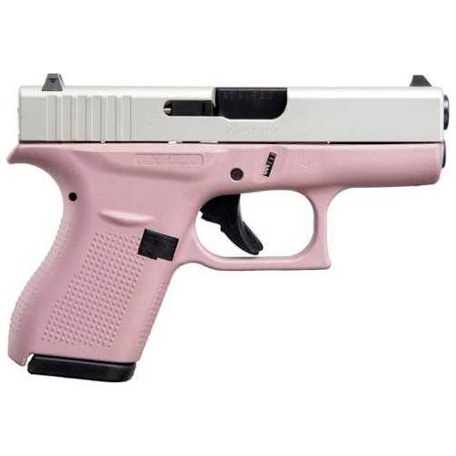 Glock G42 Striker Fired Semi-Auto Pistol .380 Auto 3.26" Carbon Steel Barrel (2)-6Rd Single Stack Magazines White Dot Front & Outline Rear Sights Shimmering Aluminum Cerakote Slide Pink Finish - Buy A Gun