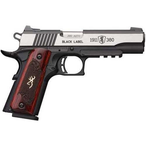 Browning Black Label Medallion Pro Semi-Auto Pistol .380 ACP 4.25" Barrel (2)-8Rd Magazines Fixed Night Sights Stainless Steel Slide With Polished Flats Rosewood Laminate Grips Finish - Buy A Gun