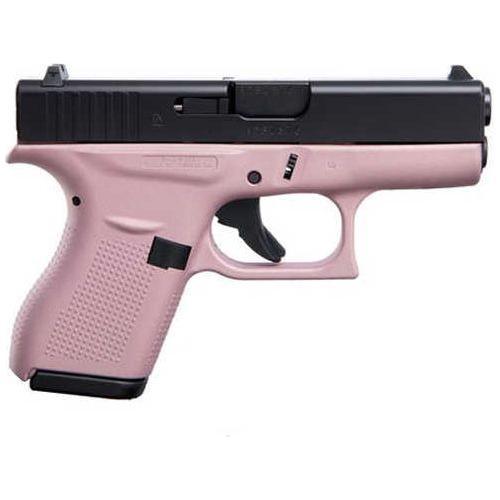 Glock G42 Semi-Automatic Pistol .380 Auto 3.26" Carbon Steel Barrel (2)-6Rd Magazines White Dot Front & Outline Rear Sights Elite Black Cerakote Slide Pink Finish - Buy A Gun