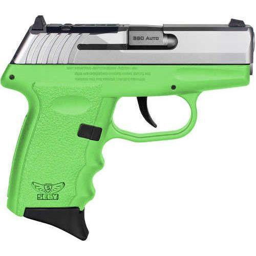 SCCY Industries CPX-3 RD Double Action Only Semi-Automatic Pistol .380 ACP 3.1" Barrel (1)-10Rd Magazine Crimson Trace Red Dot Included Serrated Stainless Steel with Optic Cut Slide Lime Green Polymer Finish - Buy A Gun