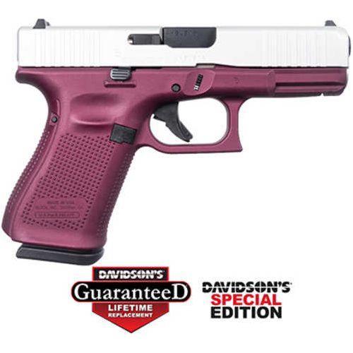 Glock G19 Gen5 Striker Fired Semi-Automatic Pistol 9mm Luger 4.02" Carbon Steel Barrel (3)-15Rd Double Stack Magazines White Dot Front & Outline Rear Sights Silver Slide Black Cherry Polymer Finish - Buy A Gun