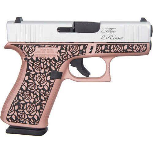 Glock G43X Striker Fired Semi-Automatic Pistol 9mm Luger 3.41" Carbon Steel Barrel (2)-10Rd Single Stack Magazines White Dot Front & Outline Rear Sights Shimmering Aluminum Slide Rose Gold Cerakote With Engraving On Frame Finish - Buy A Gun