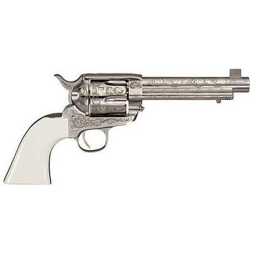 Cimarron Bat Masterson Revolver .45 Long Colt 5.5" Barrel 6 Round Capacity Fixed Sights White Polymer Grips Laser Engraved Nickel Finish - Buy A Gun