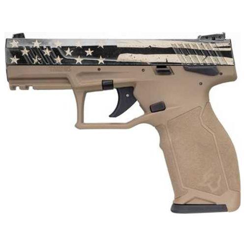 Taurus TX22 Full Size Frame 22 LR 16+1 4.10" Black Steel Threaded Barrel, Black Distressed US Flag Cerakote Serrated Slide, Flat Dark Earth Polymer Frame w/Picatinny Rail - Buy A Gun