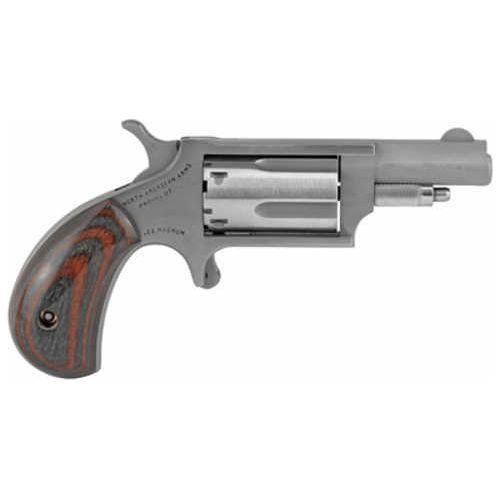 North American Arms Single Action Mini Revolver .22 WMR 1.625" Barrel 5 Round Capacity Red/Black Wood Grips Stainless Steel Matte Finish - Buy A Gun