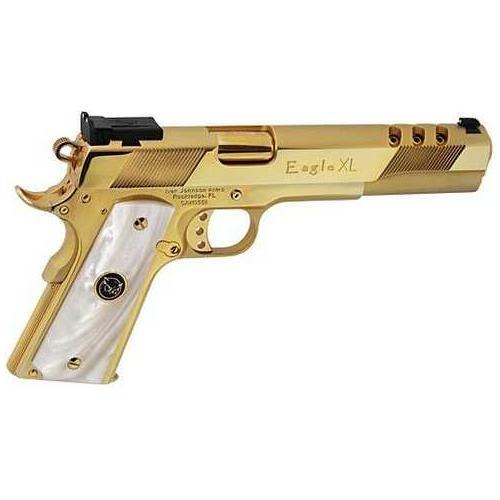 Iver Johnson Eagle XL Ported Semi-Automatic Pistol 10mm 6" Barrel (1)-8Rd Magazine White Pearl Grips Gold Plated Finish - Buy A Gun