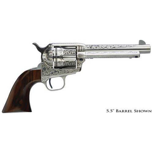 Taylor's & Company Uberti 1873 Single Action Revolver .45 Long Colt 7.5" Barrel 6 Round Capacity Walnut Grips Engraved White Finish - Buy A Gun