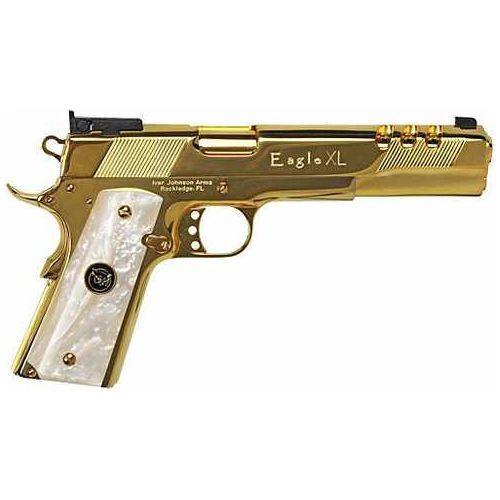 Iver Johnson Eagle Xl Ported Semi-Automatic Pistol .45 ACP 6" Barrel (1)-8Rd Magazine Adjustable Sights White Pearl Grips 24K Gold Plated Finish - Buy A Gun