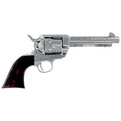 Cimarron Buffalo Bill Cody Revolver .357 Magnum/.38 Special 5.5" Barrel 6 Round Capacity Fixed Sights Wood Grips Engraved Nickel Finish - Buy A Gun