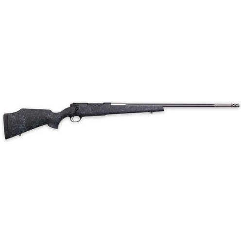 Weatherby Mark V Accumark Bolt Action Rifle 28 Nosler 26" Threaded Barrel 3 Round Capacity Black With Gray Webbing Fiberglass Stock Graphite Black Cerakote Finish