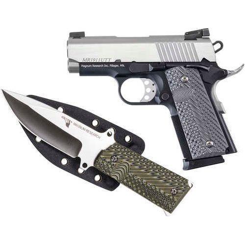 Magnum Research 1911U w/Knife Semi-Automatic Pistol 45 ACP 3" Barrel (2)-6Rd Magazines Black / Gray G10 Grips Silver Slide Black Finish - Buy A Gun