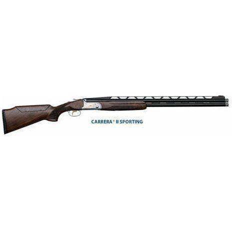 FAIR Carrera II Sporting 12 Gauge Over and Under Shotgun with 30-inch barrel, 3-inch chamber, ejectors, and single selective adjustable trigger. Features a sleek wooden stock and ventilated rib for precision shooting.