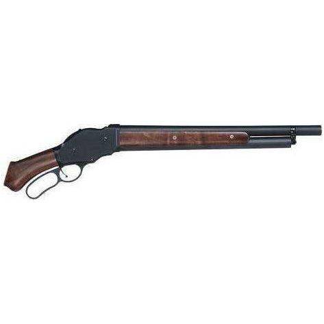 Taylors & Company and Bootleg 12 Gauge Shotgun with an 18.5-inch barrel, 2.75-inch chamber, and 4-round capacity. Features a wood stock, black finish, and lever-action 1887BL design.