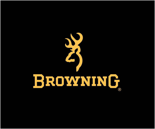 This is the logo of **Browning**, a well-known firearms and outdoor gear manufacturer. The logo features a stylized deer head in gold, positioned above the brand nameBrowning" in bold, capitalized letters. 

Browning is recognized for producing firearms, hunting gear, and outdoor equipment, and its logo is widely associated with hunting and outdoor sports. The deer head symbol is particularly iconic among hunters and outdoor enthusiasts.