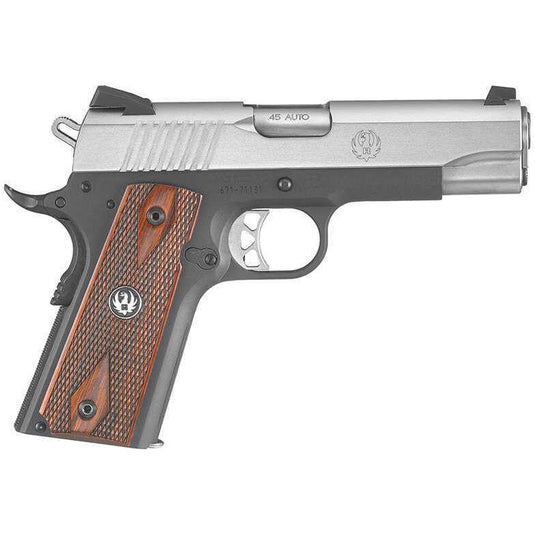 Ruger SR1911 Single Action 45 ACP 4.3" Barrel 7+1 Rounds Hardwood Panel Grip Stainless Steel Slide Blued Frame Semi Automatic Pistol 6711 - Buy A Gun